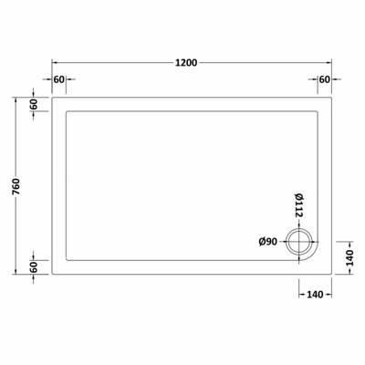 Resin Slip Resistant Rectangular Shower Tray (Waste Not Included) - 1200mm x 760mm - White - Balterley