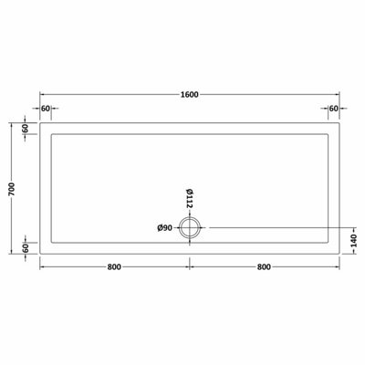 Resin Slip Resistant Rectangular Shower Tray (Waste Not Included) - 1600mm x 700mm - White - Balterley