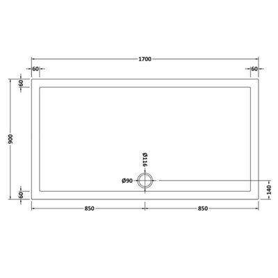 Resin Slip Resistant Rectangular Shower Tray (Waste Not Included) - 1700mm x 900mm - White - Balterley