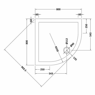 Resin Slip Resistant Slimline Quadrant Shower Tray (Waste Not Included) - 800mm x 800mm - White - Balterley