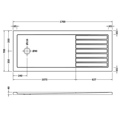 Resin Walk-In Shower Tray 1700mm x 700mm (Waste Not Included) - Slate Grey - Balterley