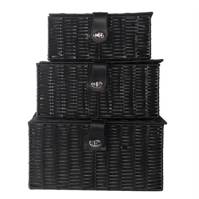 Resin Woven Storage Baskets - Set of 3 Black - M&W