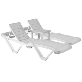 Resol 3 Piece Master Sun Loungers & Side Table Set - White