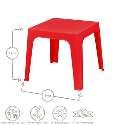 Resol - 4 Seater Julieta Children's Square Plastic Garden Table - 50cm x 50cm - Red - 3