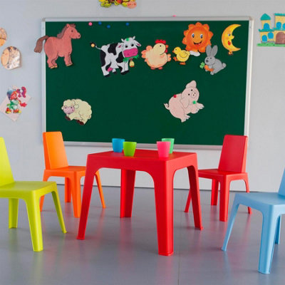 Resol - 4 Seater Julieta Children's Square Plastic Garden Table - 50cm x 50cm - Red - 5
