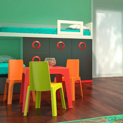 Resol - 4 Seater Julieta Children's Square Plastic Garden Table - 50cm x 50cm - Red - 6