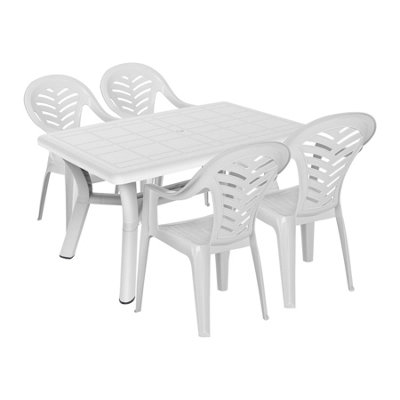 White plastic table on sale and chairs outdoor