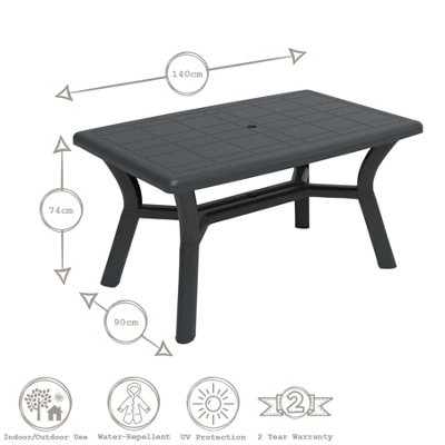 Resol - 4 Seater Tulip Rectangular Plastic Garden Dining Table - 90cm x 140cm - Grey - 3