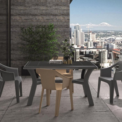 Resol - 4 Seater Tulip Rectangular Plastic Garden Dining Table - 90cm x 140cm - Grey - 4