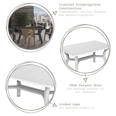 Resol - 4 Seater Tulip Rectangular Plastic Garden Dining Table - 90cm x 140cm - White