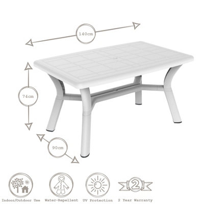 Resol - 4 Seater Tulip Rectangular Plastic Garden Dining Table - 90cm x 140cm - White - 3