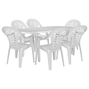 Resol - 6 Seater Brava Oval Plastic Garden Dining Set - 90cm x 180cm - White