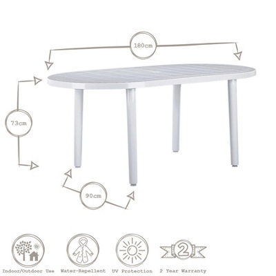 Resol - 6 Seater Brava Oval Plastic Garden Dining Table - 90cm x 180cm - White - 3