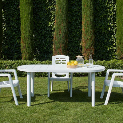 Resol - 6 Seater Brava Oval Plastic Garden Dining Table - 90cm x 180cm - White - 4