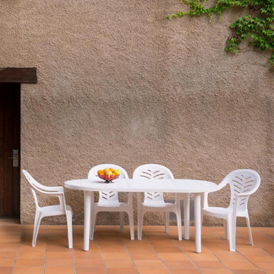 Resol - 6 Seater Brava Oval Plastic Garden Dining Table - 90cm x 180cm - White - 5