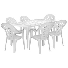 Resol - 6 Seater Sevilla Rectangular Plastic Garden Dining Set - 90cm x 180cm - White