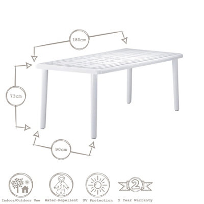 Resol - 6 Seater Sevilla Rectangular Plastic Garden Dining Table - 90cm x 180cm - White - 3