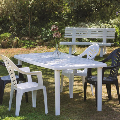 Resol - 6 Seater Sevilla Rectangular Plastic Garden Dining Table - 90cm x 180cm - White - 4