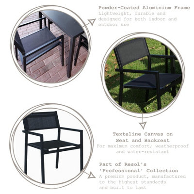 Resol - Mamba Metal Canvas Garden Dining Armchairs - 57cm - Black - Pack of 4