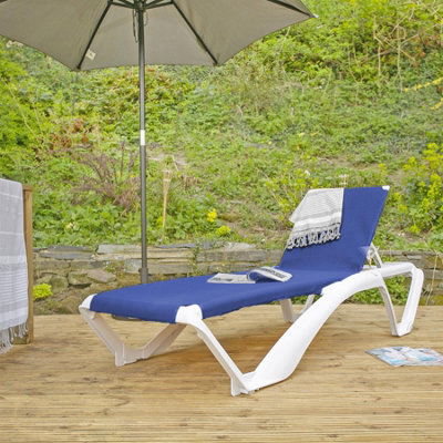 Resol - Marina 4 Position Canvas Sun Lounger - White/Blue - 4