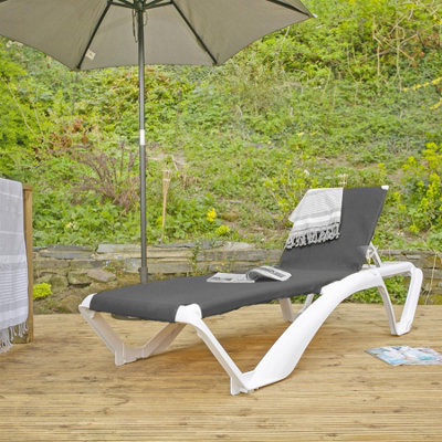 Resol - Marina 4 Position Canvas Sun Lounger - White/Denim - 6