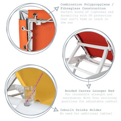 Resol - Marina 4 Position Canvas Sun Lounger - White/Red
