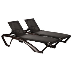 Resol - Marina 4 Position Canvas Sun Loungers - Chocolate/Chocolate - Pack of 2