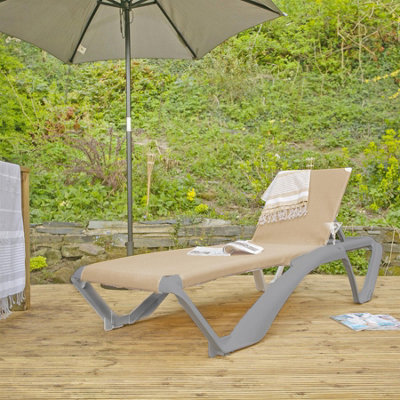 Resol - Marina 4 Position Canvas Sun Loungers - Grey/Natural - Pack of 2 - 6