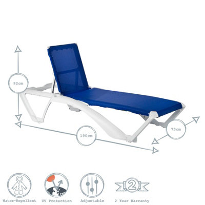 Resol - Marina 4 Position Canvas Sun Loungers - Silver/Denim - Pack of 2