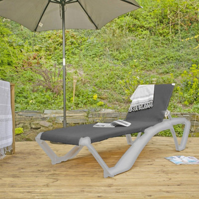 Resol - Marina 4 Position Canvas Sun Loungers - Silver/Denim - Pack of 2 - 4
