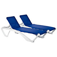 Resol - Marina 4 Position Canvas Sun Loungers - White/Blue - Pack of 2