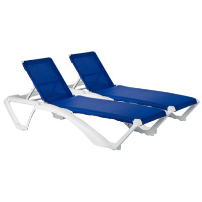 Resol - Marina 4 Position Canvas Sun Loungers - White/Blue - Pack of 2