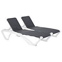 Resol - Marina 4 Position Canvas Sun Loungers - White/Denim - Pack of 2