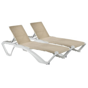 Resol - Marina 4 Position Canvas Sun Loungers - White/Natural - Pack of 2