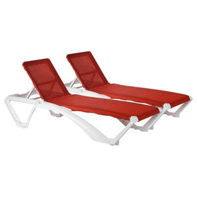 Resol - Marina 4 Position Canvas Sun Loungers - White/Red - Pack of 2