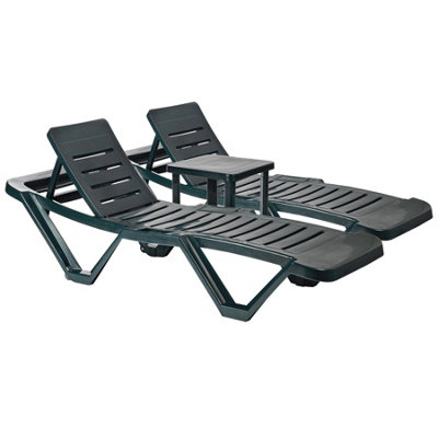 Resol Master Sun Loungers & Side Table Set Green 3pc DIY at B&Q