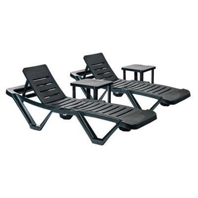 Resol Master Sun Loungers & Side Tables Set Green 4pc DIY at B&Q