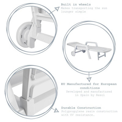 Resol - Palamos 3 Position Sun Loungers - White - Pack of 2