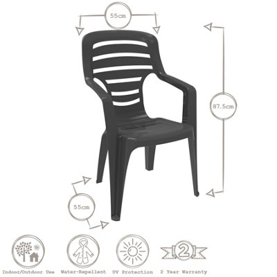 Resol - Pireo Plastic Garden Dining Armchairs - 55cm - Grey - Pack of 2