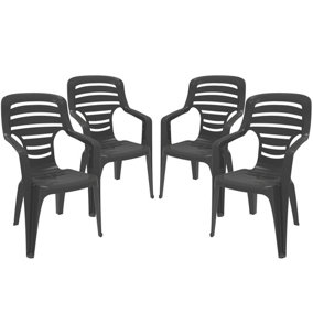 Resol - Pireo Plastic Garden Dining Armchairs - 55cm - Grey - Pack of 4