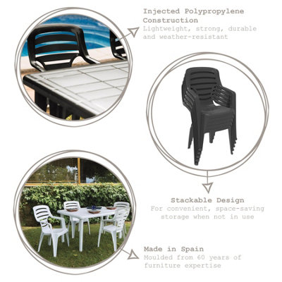 Resol - Pireo Plastic Garden Dining Armchairs - 55cm - Grey - Pack of 4