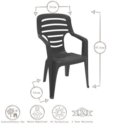 Resol - Pireo Plastic Garden Dining Armchairs - 55cm - Grey - Pack of 6