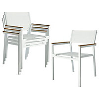 Resol - Shio Metal Canvas Garden Dining Armchairs - 57cm - White - Pack of 4