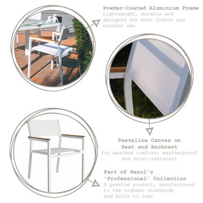 Resol - Shio Metal Canvas Garden Dining Armchairs - 57cm - White - Pack of 4