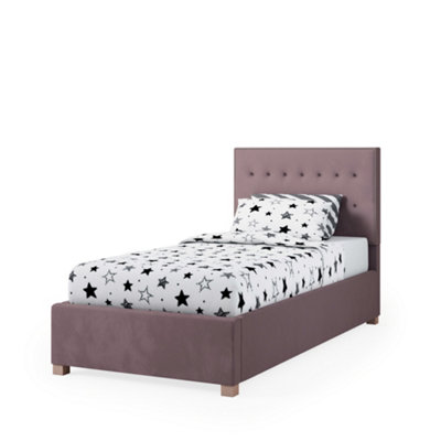 Rest Relax Amelia Solo Ottoman Bed Plush Velvet Blush Pink - Single 3ft