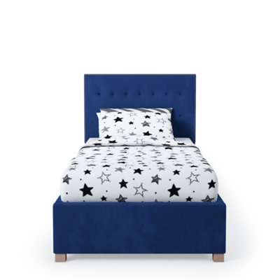 Rest Relax Amelia Solo Ottoman Bed Plush Velvet Navy Blue - Single 3ft
