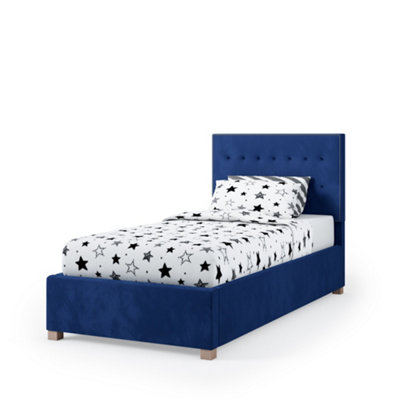 Rest Relax Amelia Solo Ottoman Bed Plush Velvet Navy Blue - Single 3ft