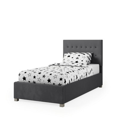 Rest Relax Amelia Solo Ottoman Bed Plush Velvet Steel Grey - Single 3ft