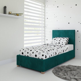 Rest Relax Emma Solo Ottoman Bed Plush Velvet Emerald Green - Single 3ft
