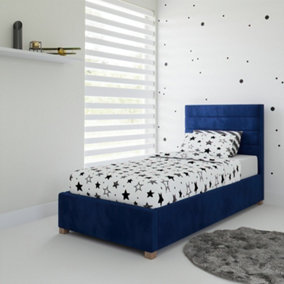Rest Relax Lottie Solo Ottoman Bed Plush Velvet Navy Blue - Single 3ft